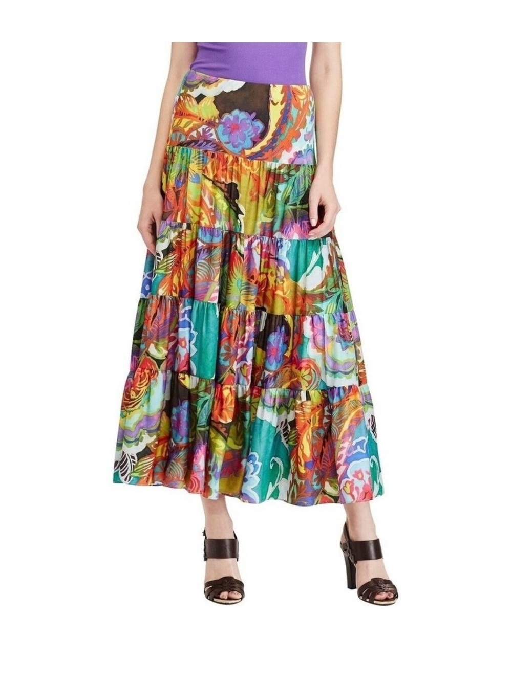 Ralph Lauren Multicolor Floral Tiered Maxi Skirt